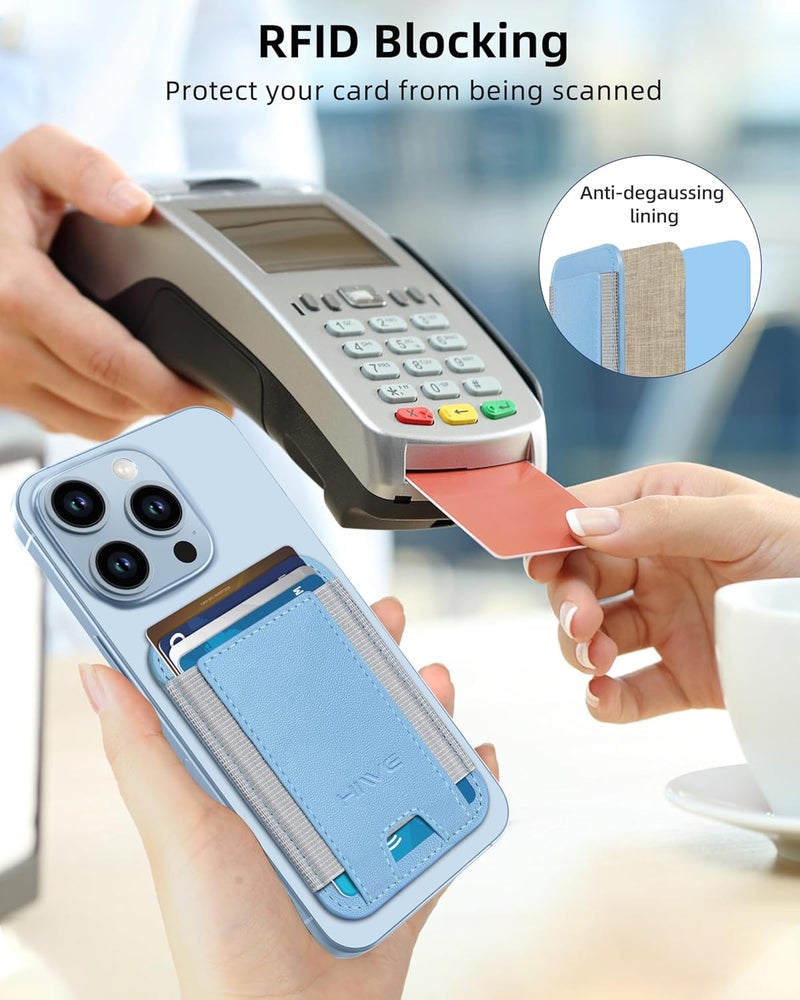 HiWe for MagSafe Wallet, Strongest Magnetic Wallet for iPhone 17/16/15/14/13/12 Series, 7 Cards Holder, Leather Minimalist Slim RFID, 1 Slot, Sky Blue - Image 4